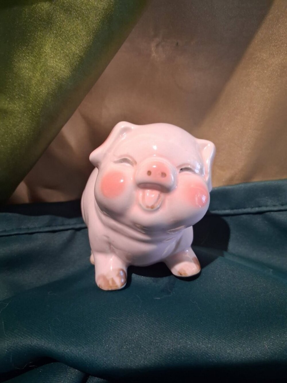 MCM Pink Ceramic Smiling Piggy Bank Rosy Cheeks Tongue Out Coin Bank